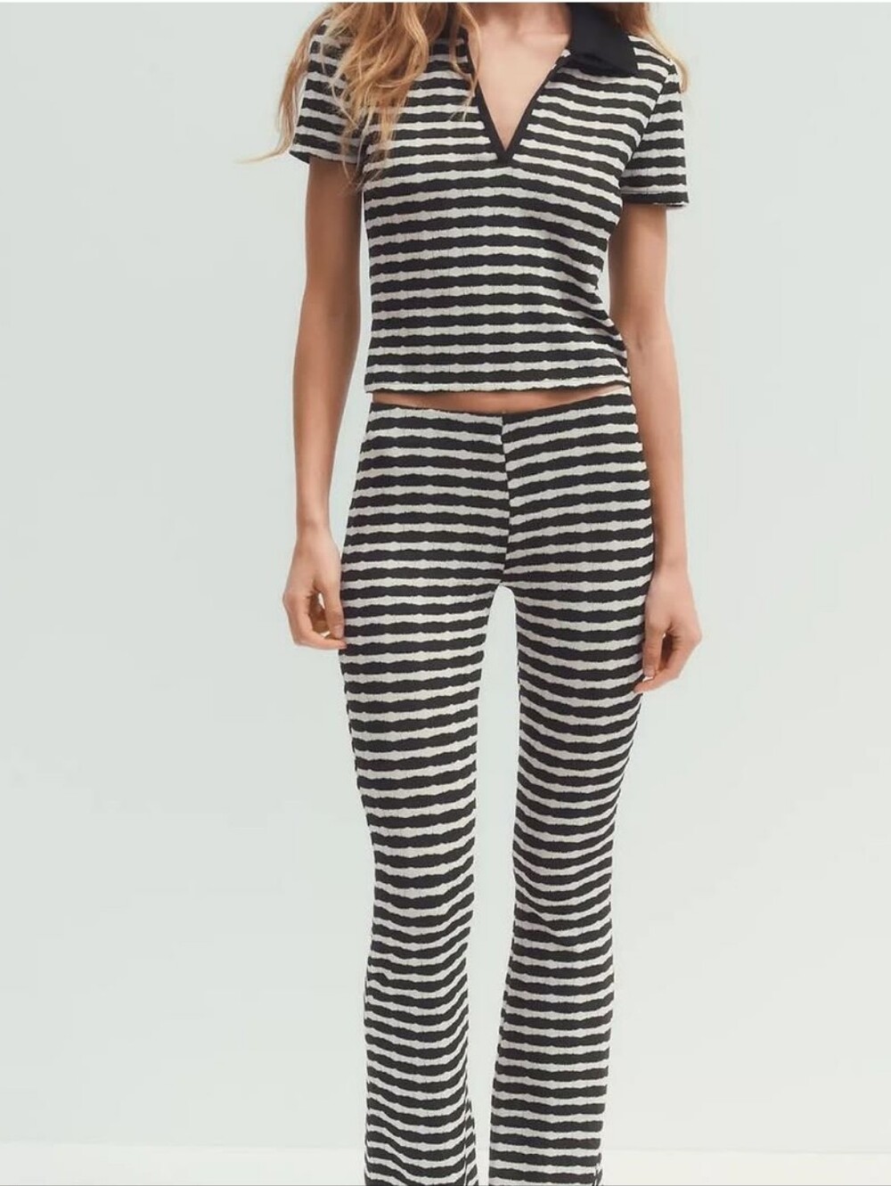 New Zara Knit High Waistband Striped Black/White Pants Swim Cover-Up Bottoms - Picture 2 of 7